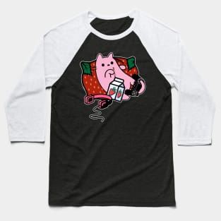 Strawberry milk pink cat gamer relaxing Baseball T-Shirt